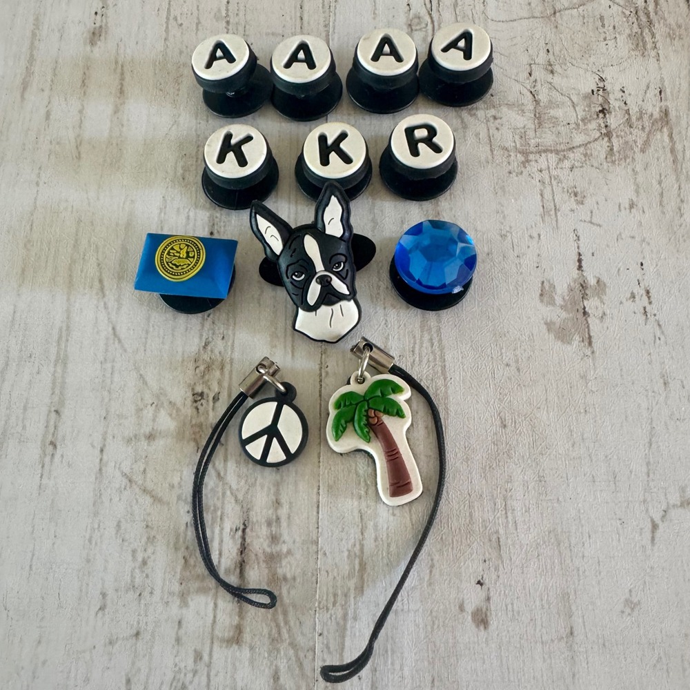 Vintage Jibbitz Shoe-Doodles Charms 12pc Boston Terrier Gem Letters 2006 2007